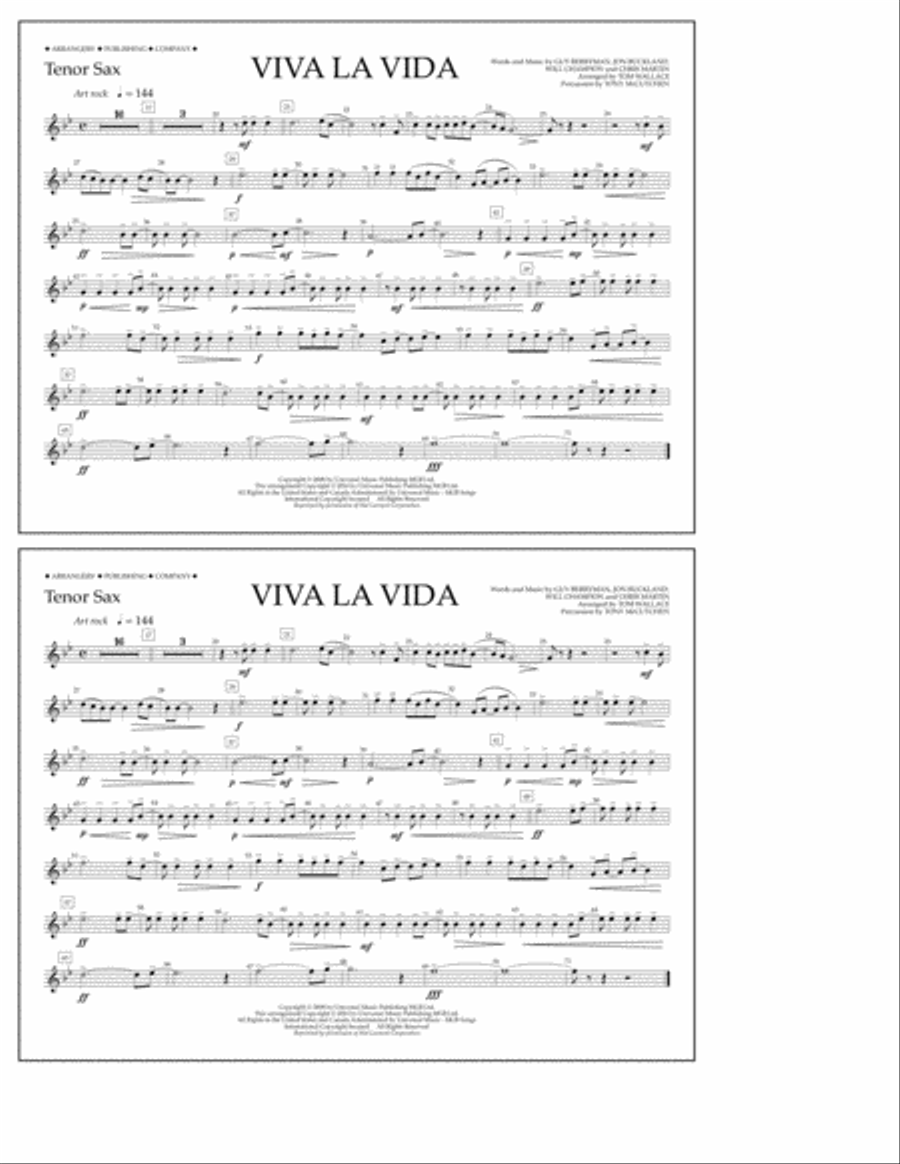Viva La Vida - Tenor Sax Viva La Vida - Tenor Sax Marching Band scores gallery preview page 1