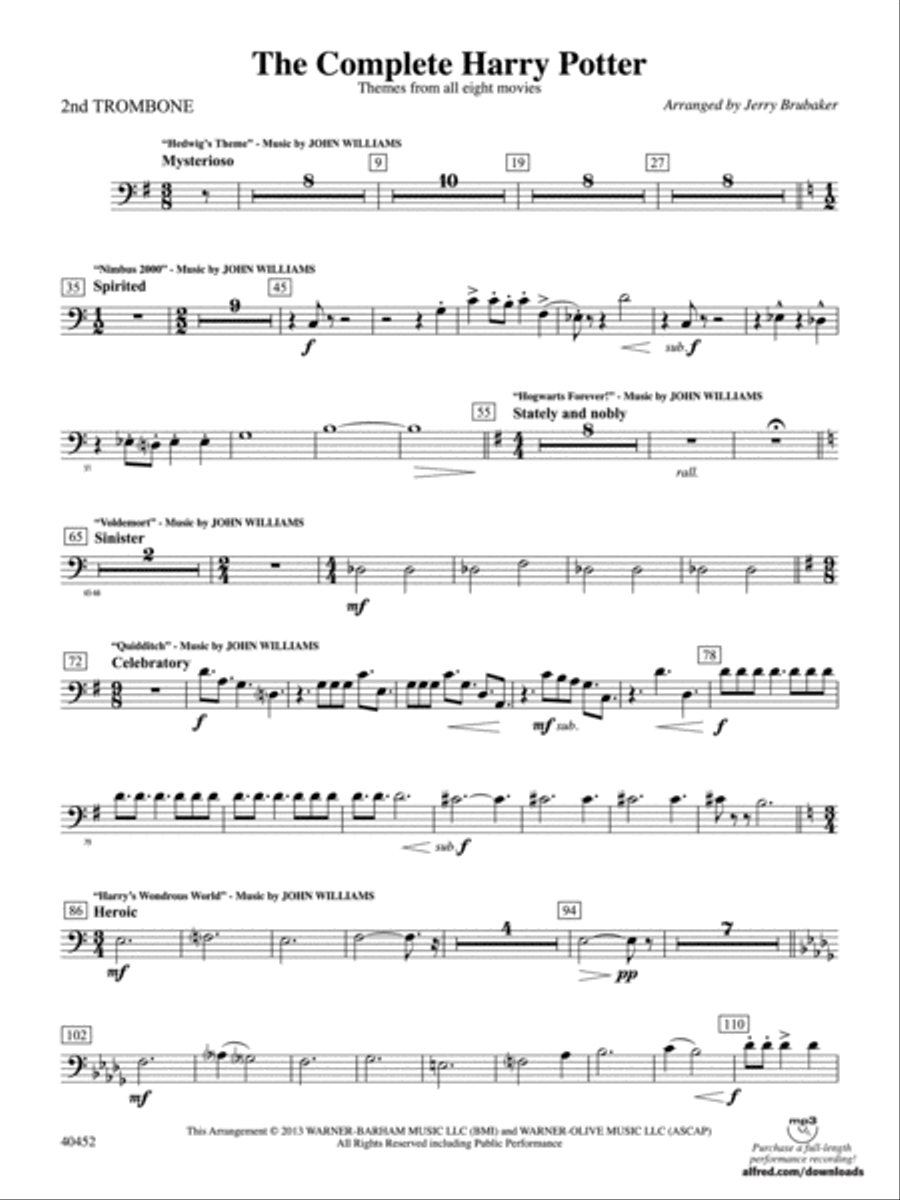 The Complete Harry Potter: 2nd Trombone Full Orchestra scores gallery preview page 1