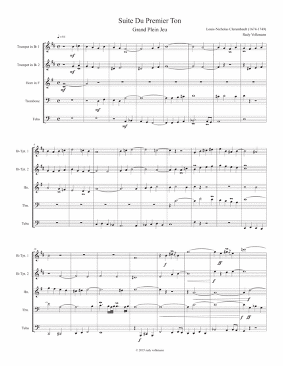 Grand Plein Jeu from Suite Du Premier Ton - Clerembault - arr. Brass Quintet image number null