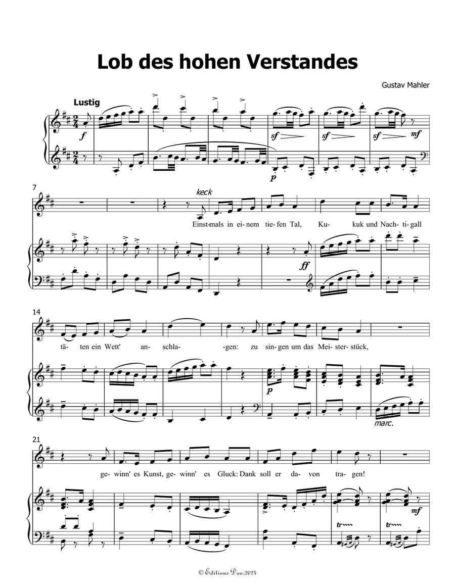 Lob des hohen Verstandes, by Mahler, in D Major Piano, Vocal scores gallery preview page 3
