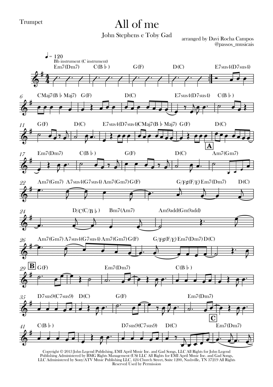 All Of Me B-Flat Trumpet scores gallery preview page 1