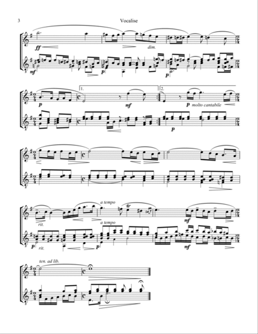 Vocalise Op. 34 for flute/violin and guitar Flute scores gallery preview page 4
