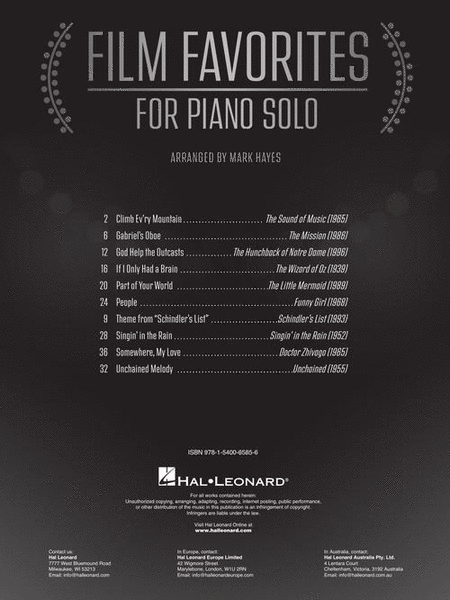 Film Favorites for Piano Solo