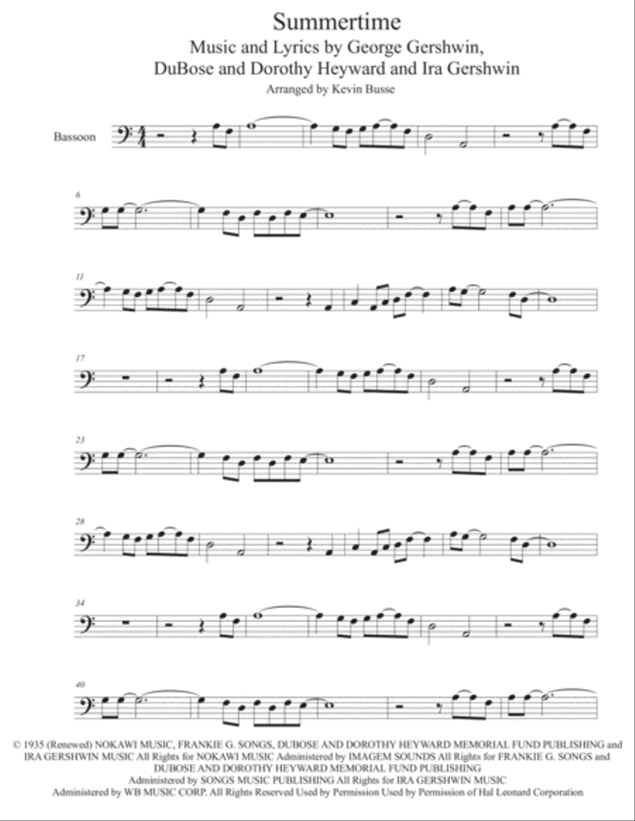 Summertime Bassoon Solo scores gallery preview page 1