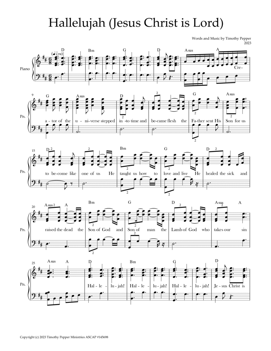 Hallelujah (Jesus Christ is Lord) Piano Solo scores gallery preview page 1