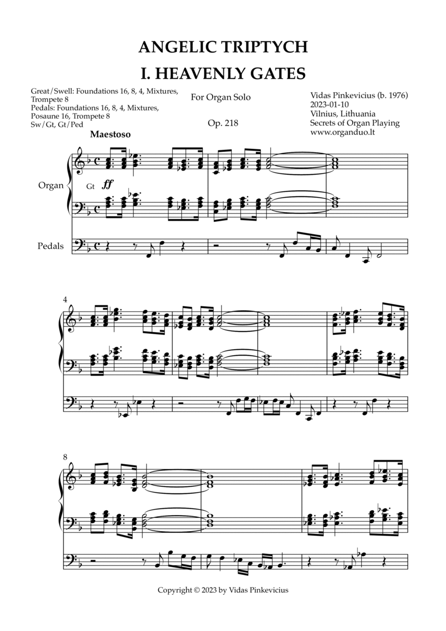 Angelic Triptych, Op. 218 (Organ Solo) by Vidas Pinkevicius Organ Solo scores gallery preview page 1