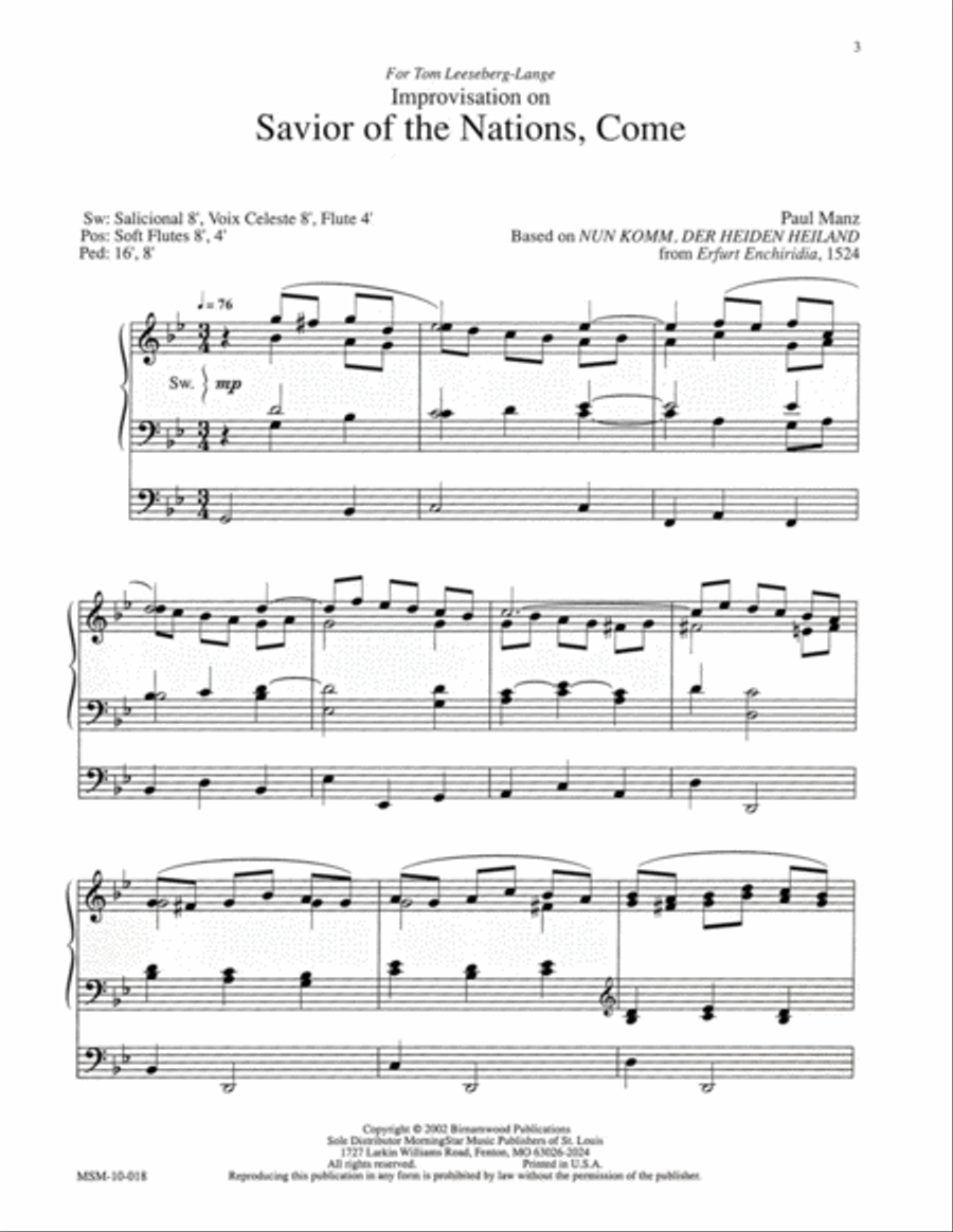 Improvisation on Savior of the Nations, Come Organ scores gallery preview page 2