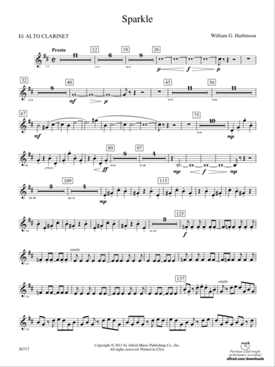Sparkle: (World Part) E-flat Alto Clarinet Concert Band scores gallery preview page 1