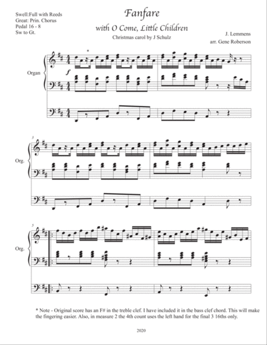 Fanfare (Lemmens) with O Come Little Children ORGAN Solo Organ Solo scores gallery preview page 2