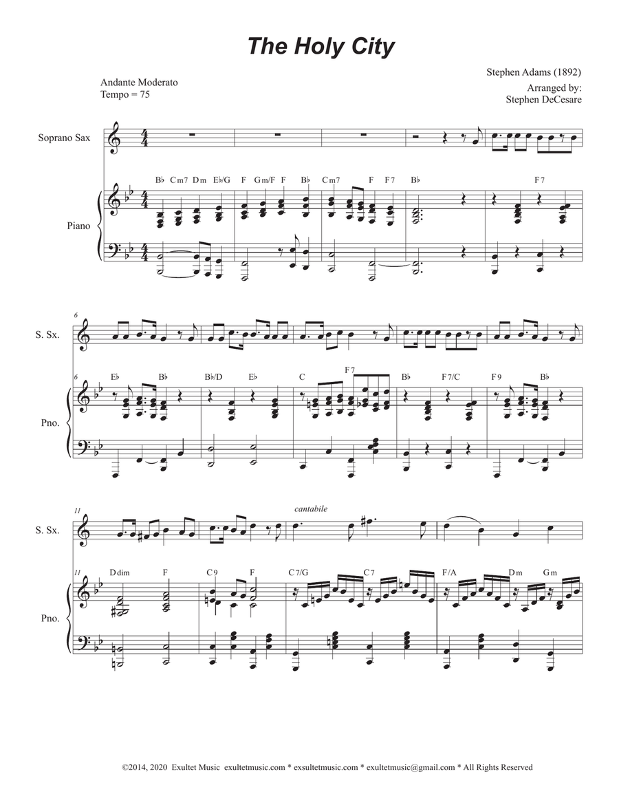 The Holy City (Soprano Saxophone and Piano) Soprano Saxophone scores gallery preview page 1