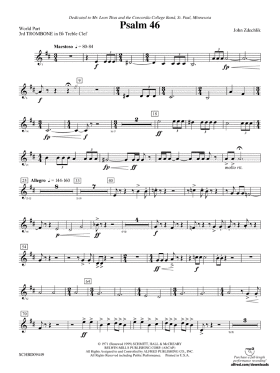 Psalm 46: (World Part) 3rd B-flat Trombone T.C. Concert Band scores gallery preview page 1