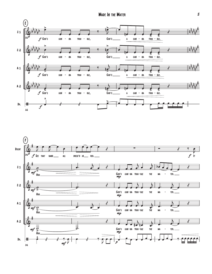 Wade In The Water - SSAA w/solo(s) & opt. Djembe unaccompanied SSAA scores gallery preview page 5