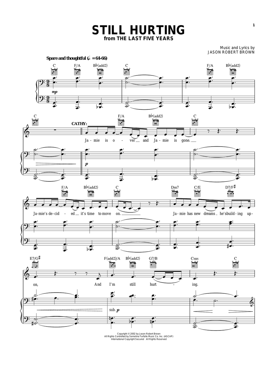 Still Hurting (from The Last 5 Years) Piano, Vocal, Guitar scores gallery preview page 1