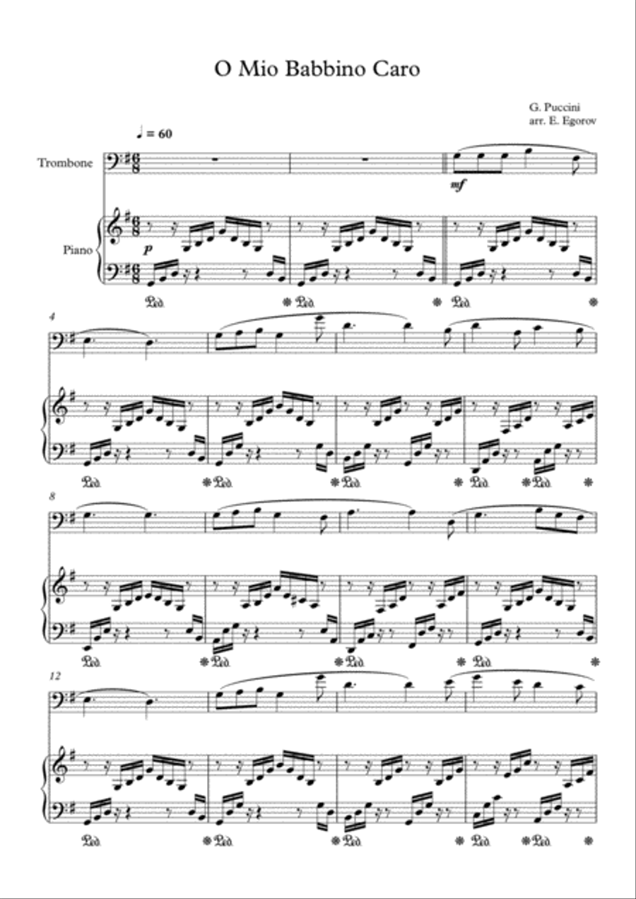 O Mio Babbino Caro, Giacomo Puccini, For Trombone & Piano Piano Accompaniment scores gallery preview page 1