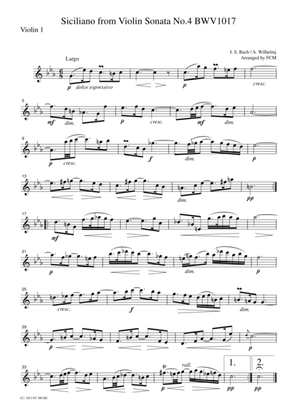 J.S.Bach Siciliano from Violin Sonata No.4 BWV1017, for string quartet, CB229