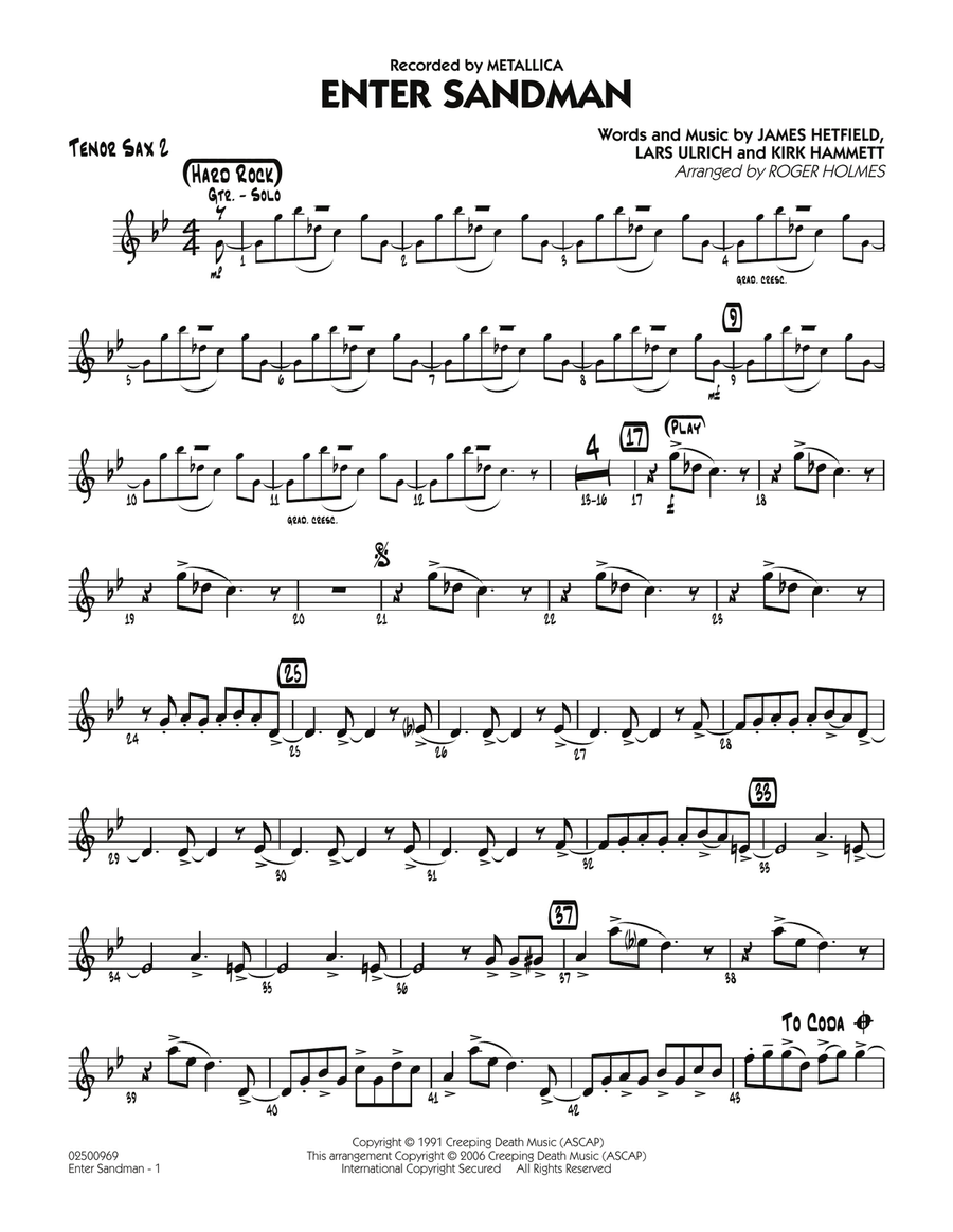 Enter Sandman - Tenor Sax 2 Tenor Saxophone scores gallery preview page 1