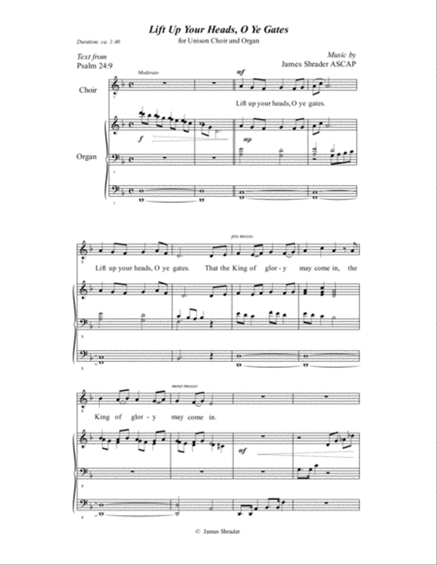 Lift Up Your Heads, O Ye Gates Unison Choir scores gallery preview page 1