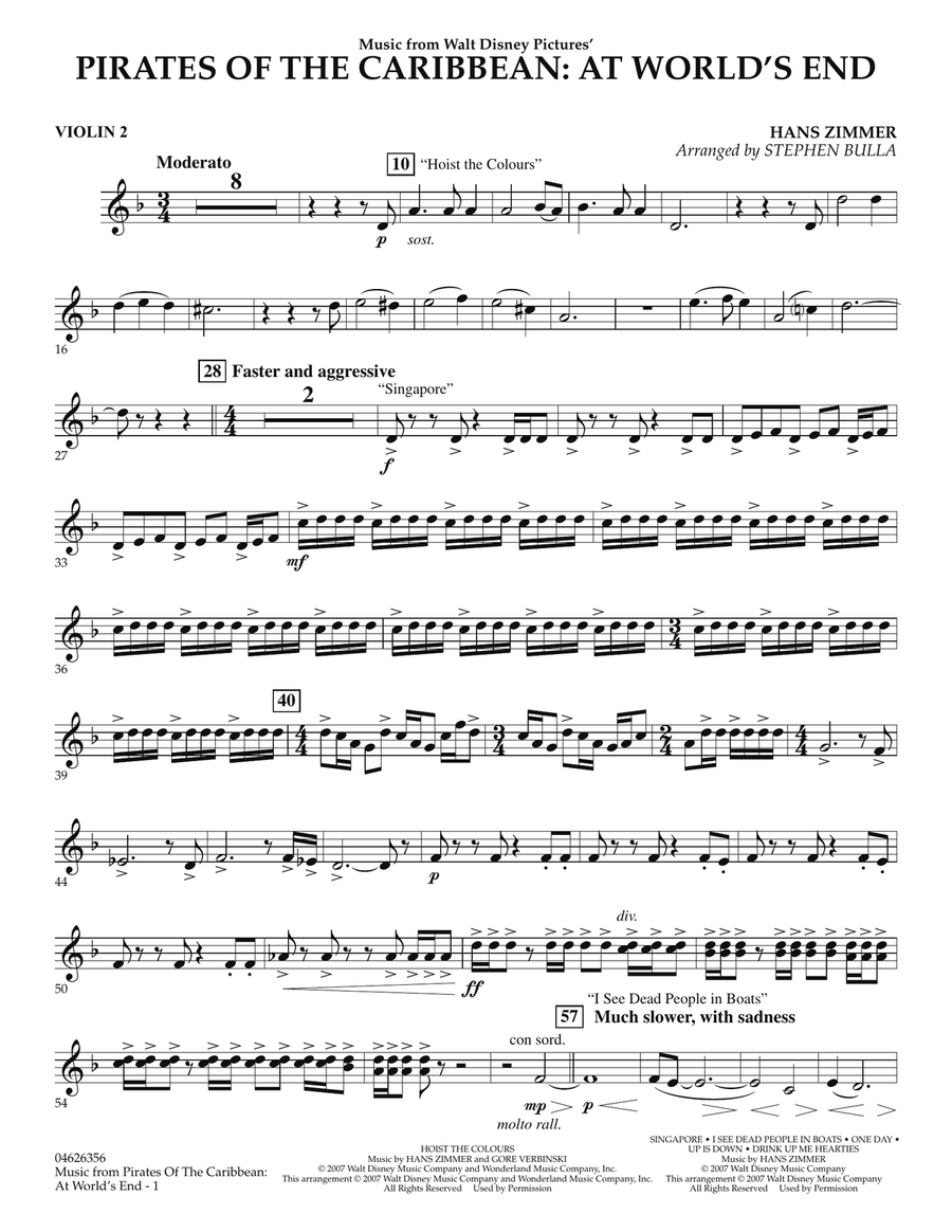 Music from Pirates of the Caribbean: At World's End - Violin 2 Orchestra scores gallery preview page 1