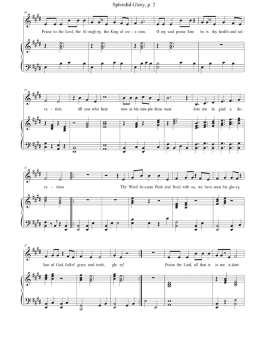 Splendid Glory (Praise to the Lord) Unison Choir scores gallery preview page 2