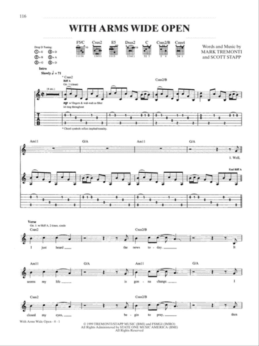 With Arms Wide Open Guitar Tablature scores gallery preview page 1