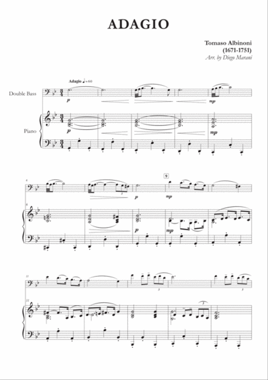 Albinoni's Adagio for Double Bass and Piano Double Bass scores gallery preview page 2