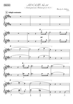 Book cover for "Sonata No. 14" (op.27-2) Piano 4hands, teacher & student ver.