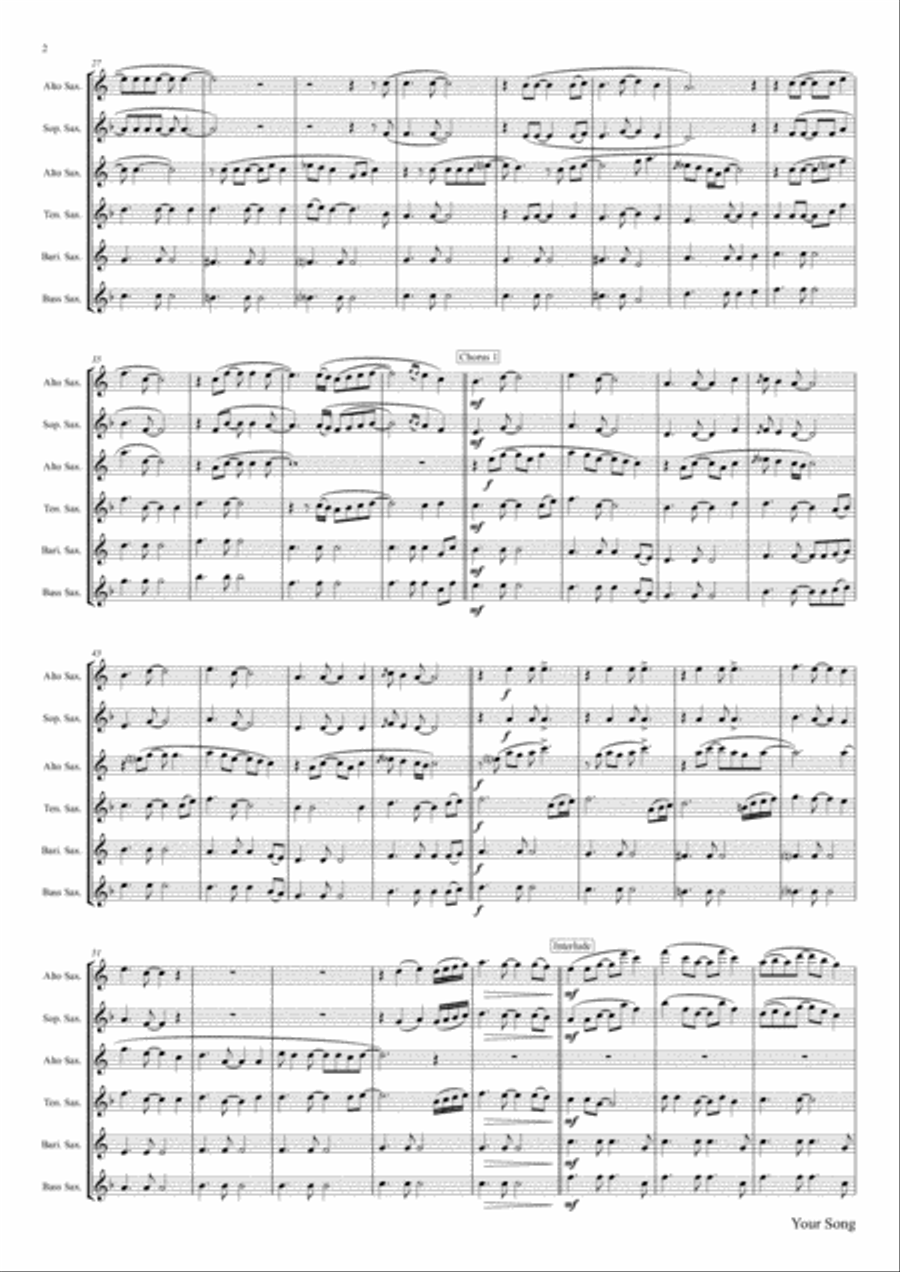 Your Song Saxophone Quartet scores gallery preview page 3