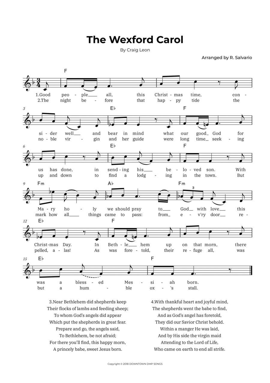 The Wexford Carol (Key of F Major) Easy Piano scores gallery preview page 1