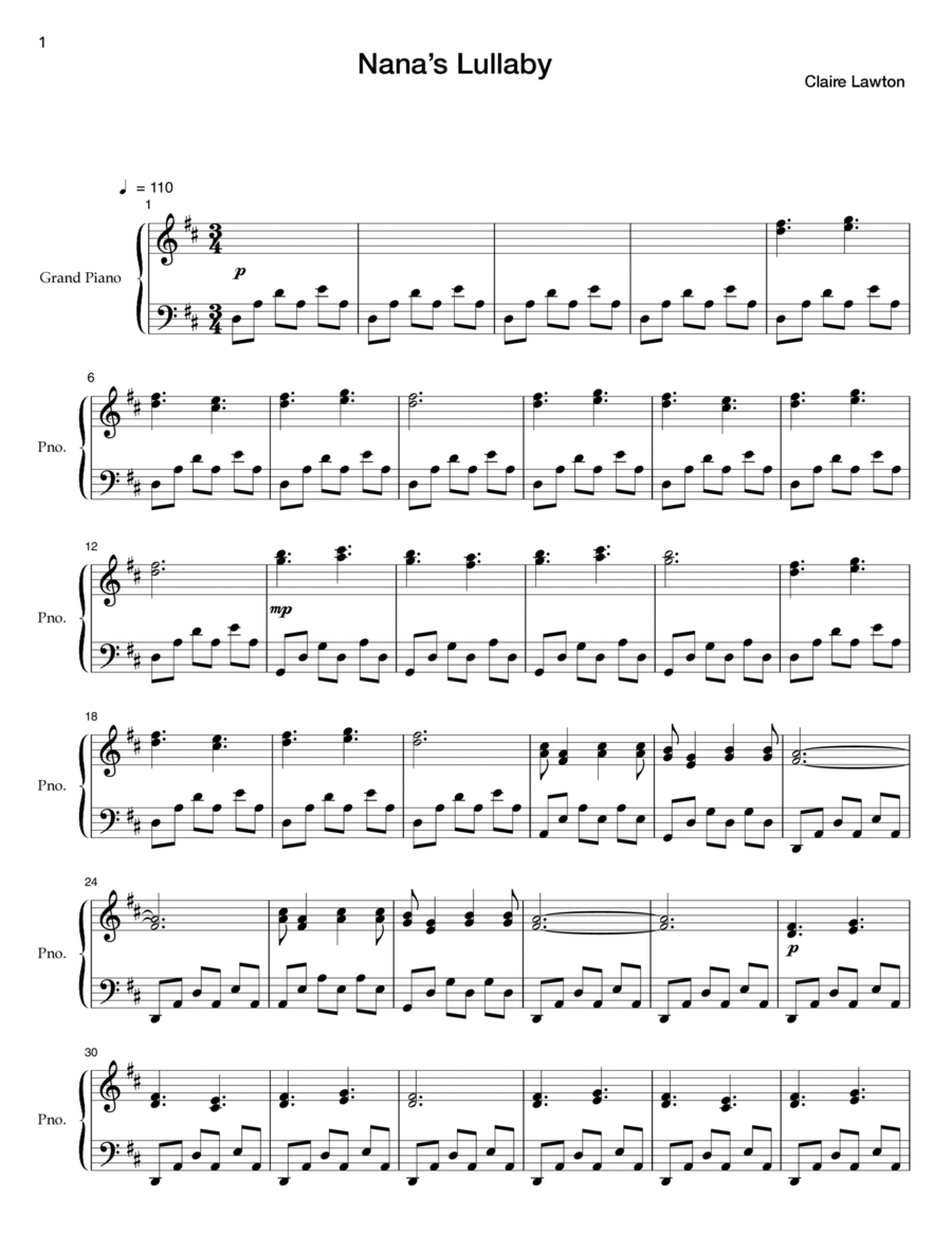 Nana's Lullaby Nana's Lullaby Piano Solo scores gallery preview page 1