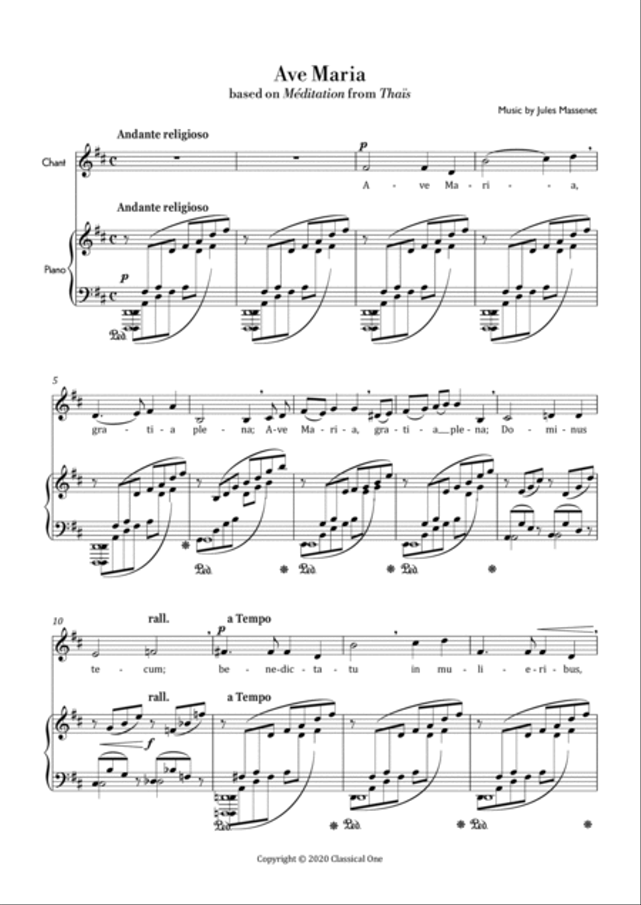 Massenet-Ave Maria(Méditation from Thaïs) for voice and piano Voice Solo scores gallery preview page 2