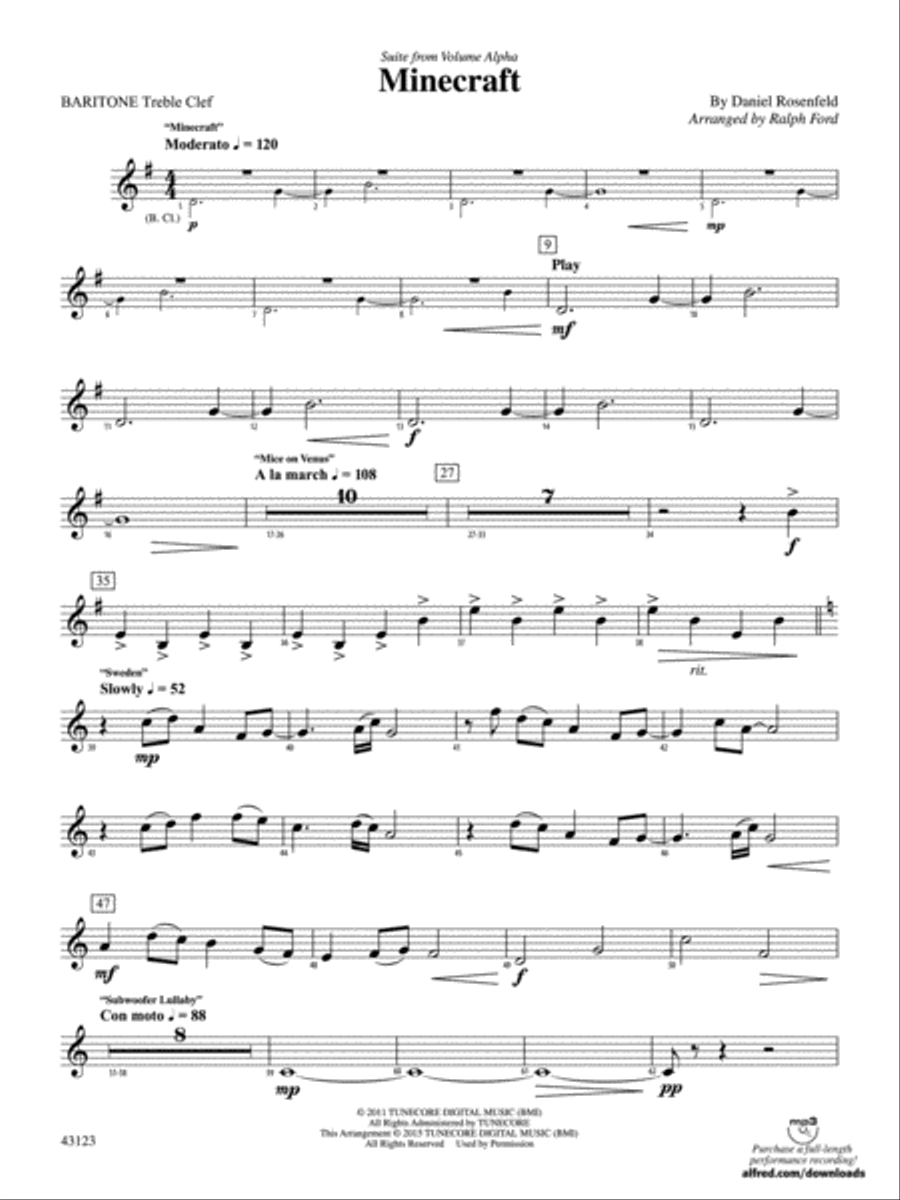 Minecraft: Baritone T.C. Concert Band scores gallery preview page 1