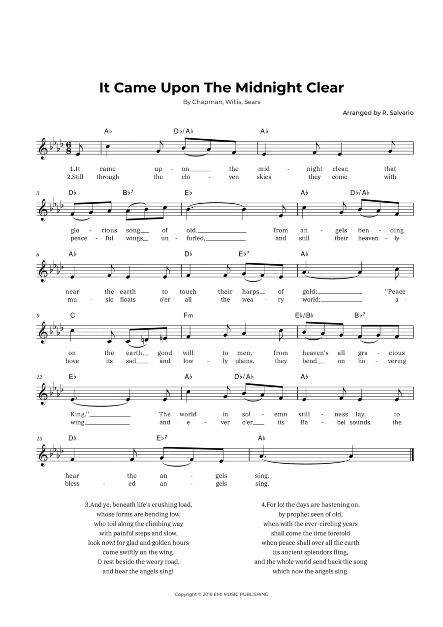 It Came Upon The Midnight Clear (Key of A-Flat Major) Easy Piano scores gallery preview page 1