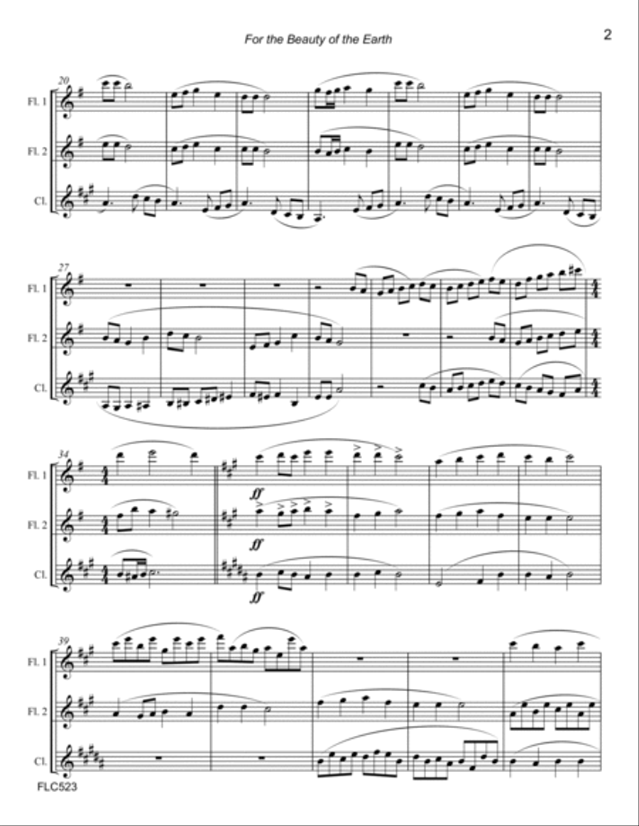 FOR THE BEAUTY OF THE EARTH - 2 FLUTES & CLARINET (unaccompanied) Woodwind Trio scores gallery preview page 2