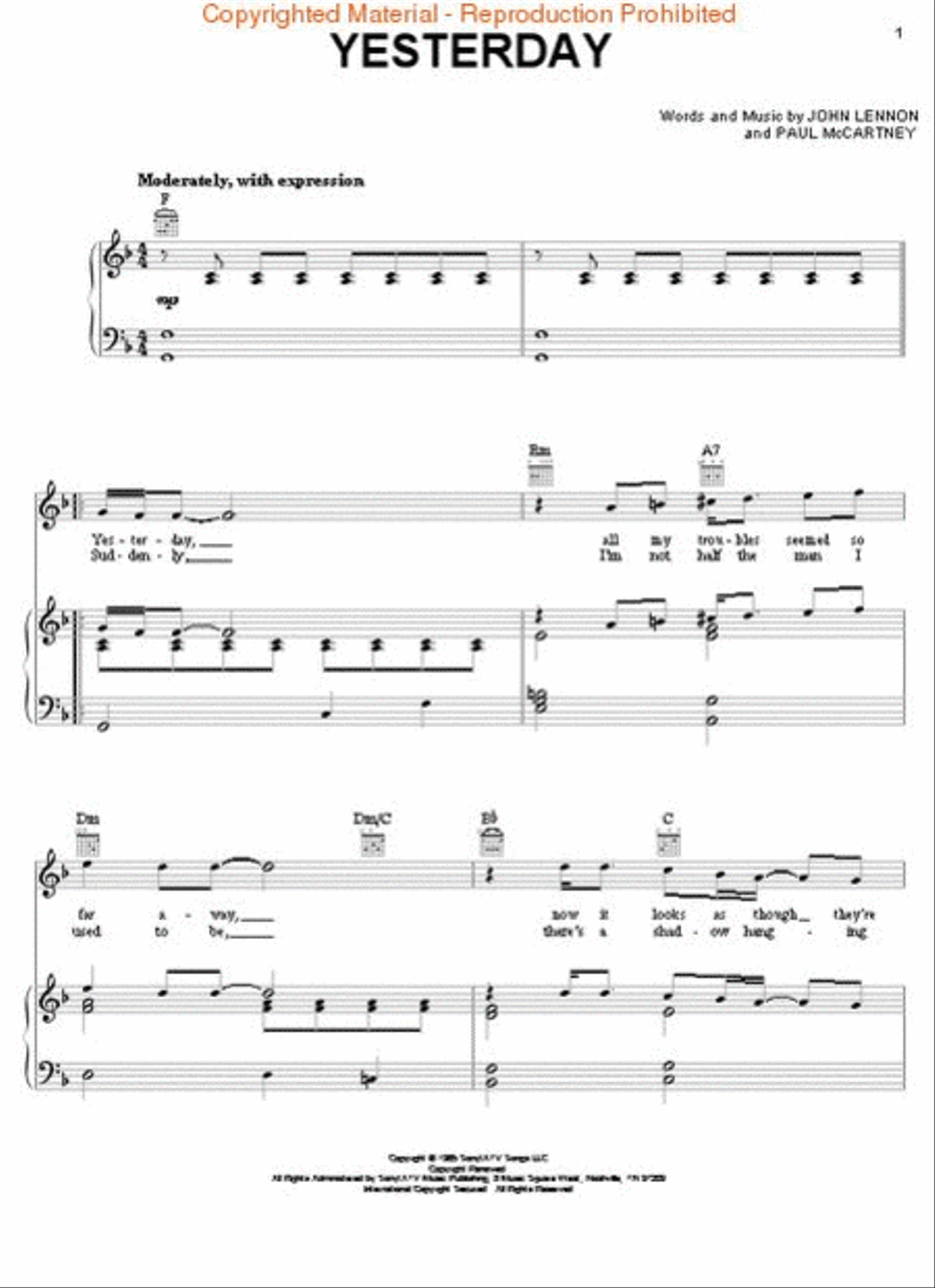 Yesterday Yesterday Piano, Vocal, Guitar scores gallery preview page 2