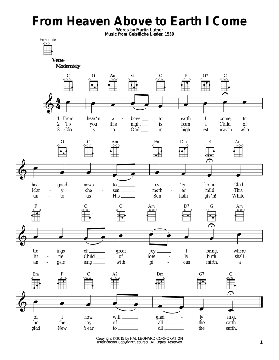 From Heaven Above To Earth I Come Ukulele scores gallery preview page 1
