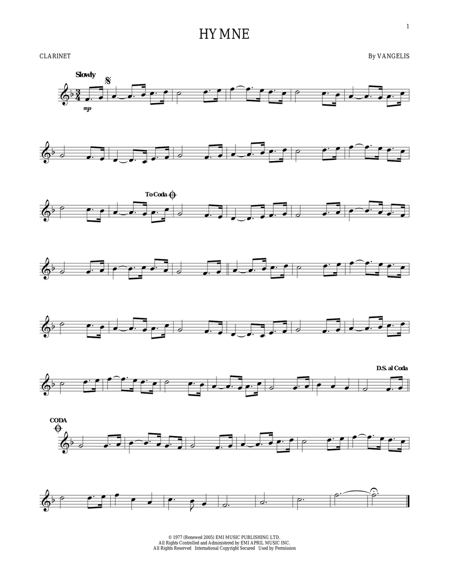 Hymne Hymne Clarinet Solo scores gallery preview page 1