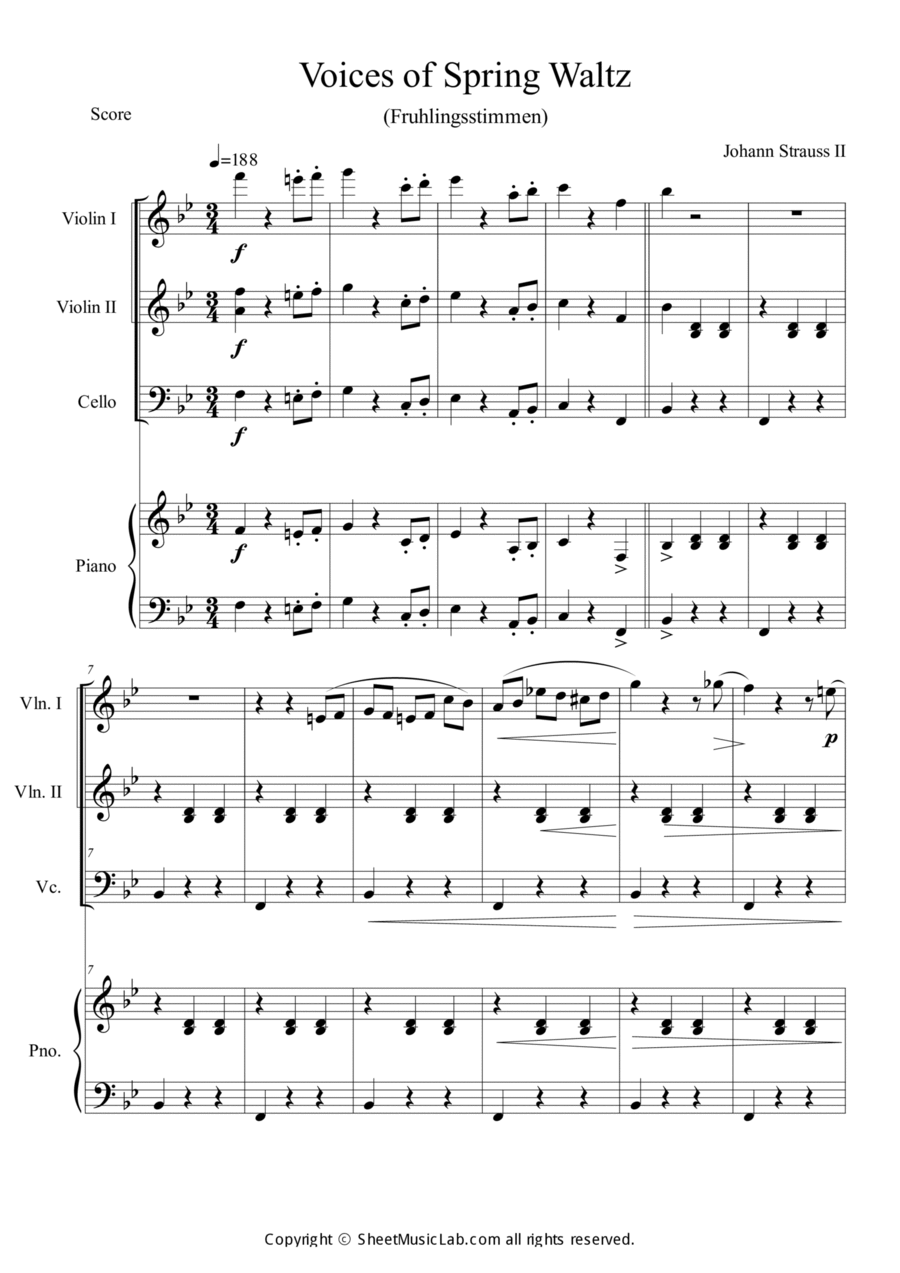 Voice of Spring Waltz Piano Quartet scores gallery preview page 1