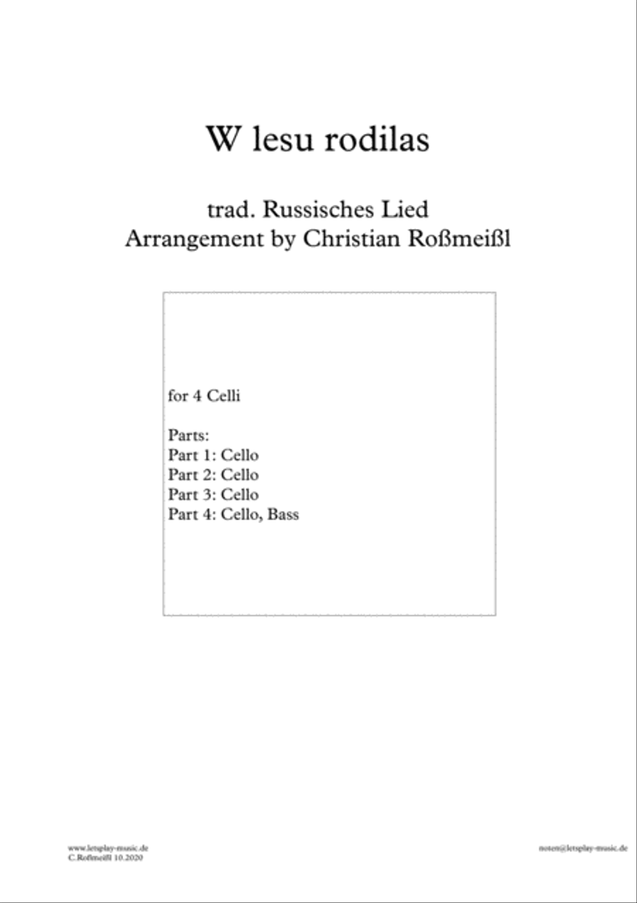 W lesu rodilas with Chello Quartett String Quartet scores gallery preview page 1