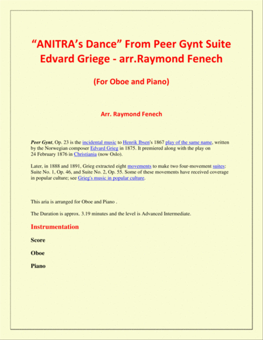 Anitra's Dance - From Peer Gynt (Oboe and Piano) Chamber Orchestra scores gallery preview page 2