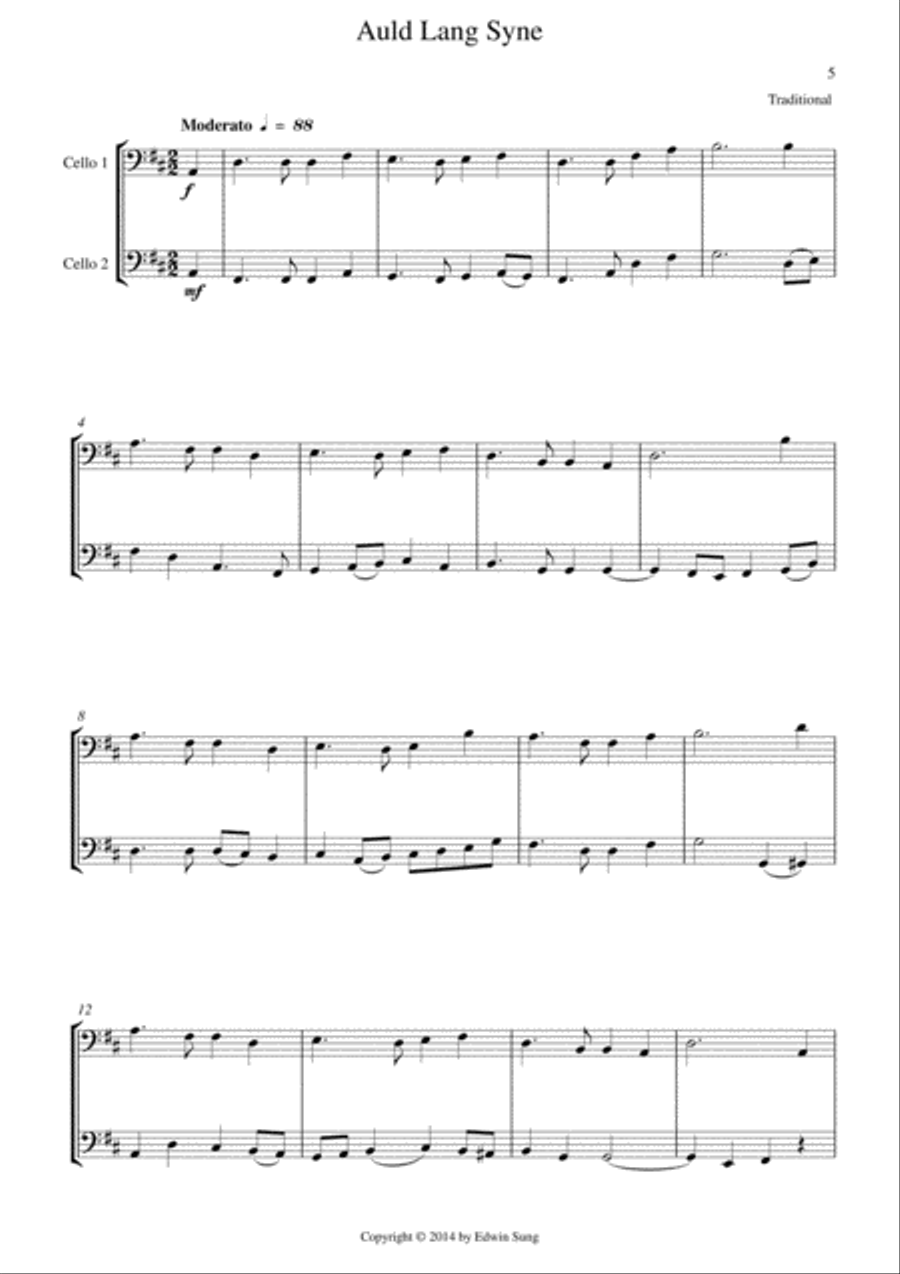 15 Popular Christmas Songs for Cello Duet (Suitable for beginning / intermediate cellists) String Duet scores gallery preview page 5