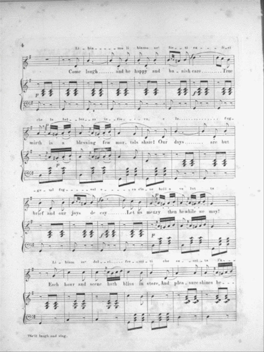 We'll Laugh and Sing All Cares Away. Song. (Libiamo Ne'lieti Calici) Voice scores gallery preview page 3
