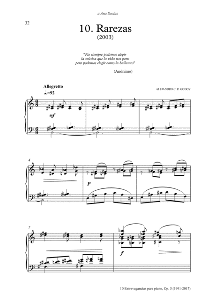 10 Extravagancias para piano, Op. 5 (2017) 10. Rarezas Piano Solo scores gallery preview page 1