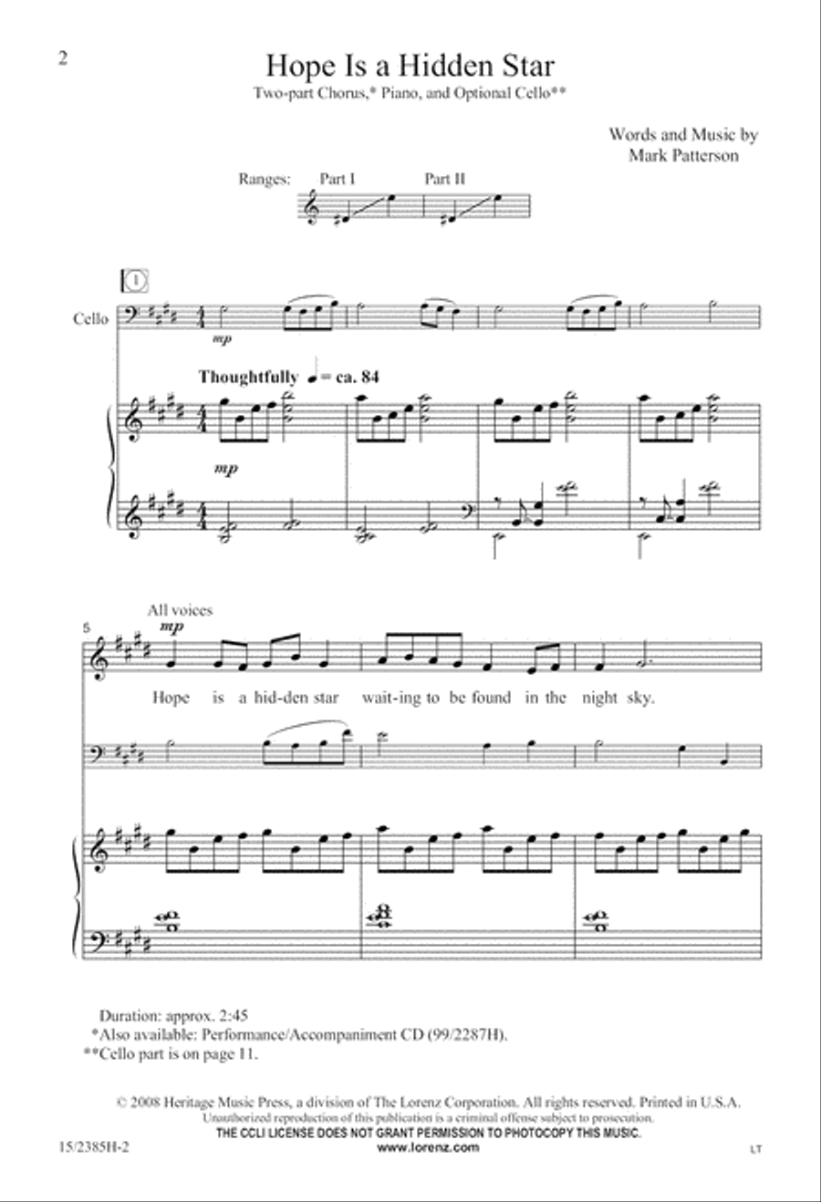 Hope Is a Hidden Star 2-Part scores gallery preview page 3