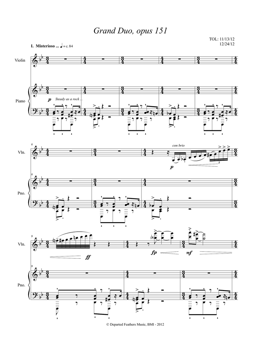 Grand Duo, opus 151 (2012) full score for violin and piano Violin Solo scores gallery preview page 3