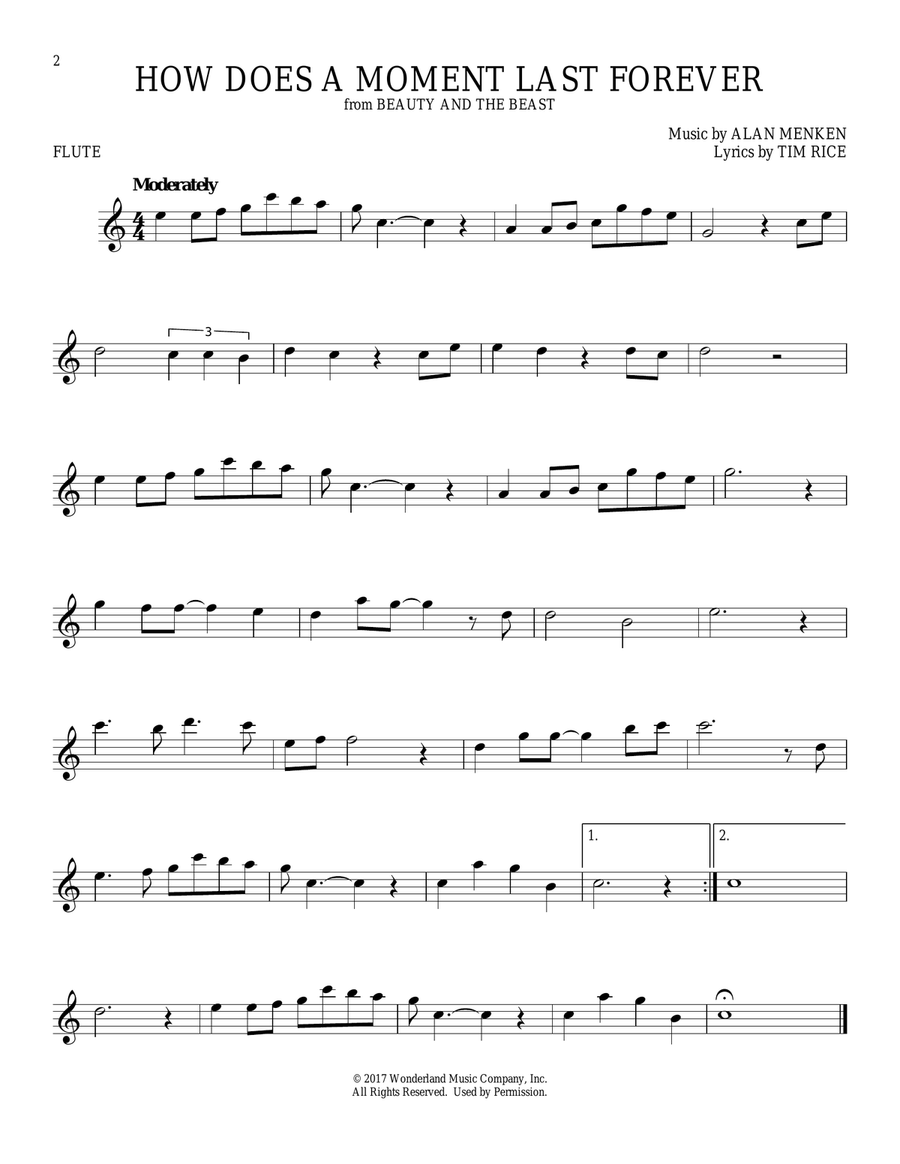 How Does A Moment Last Forever (from Beauty And The Beast) Flute Solo scores gallery preview page 1