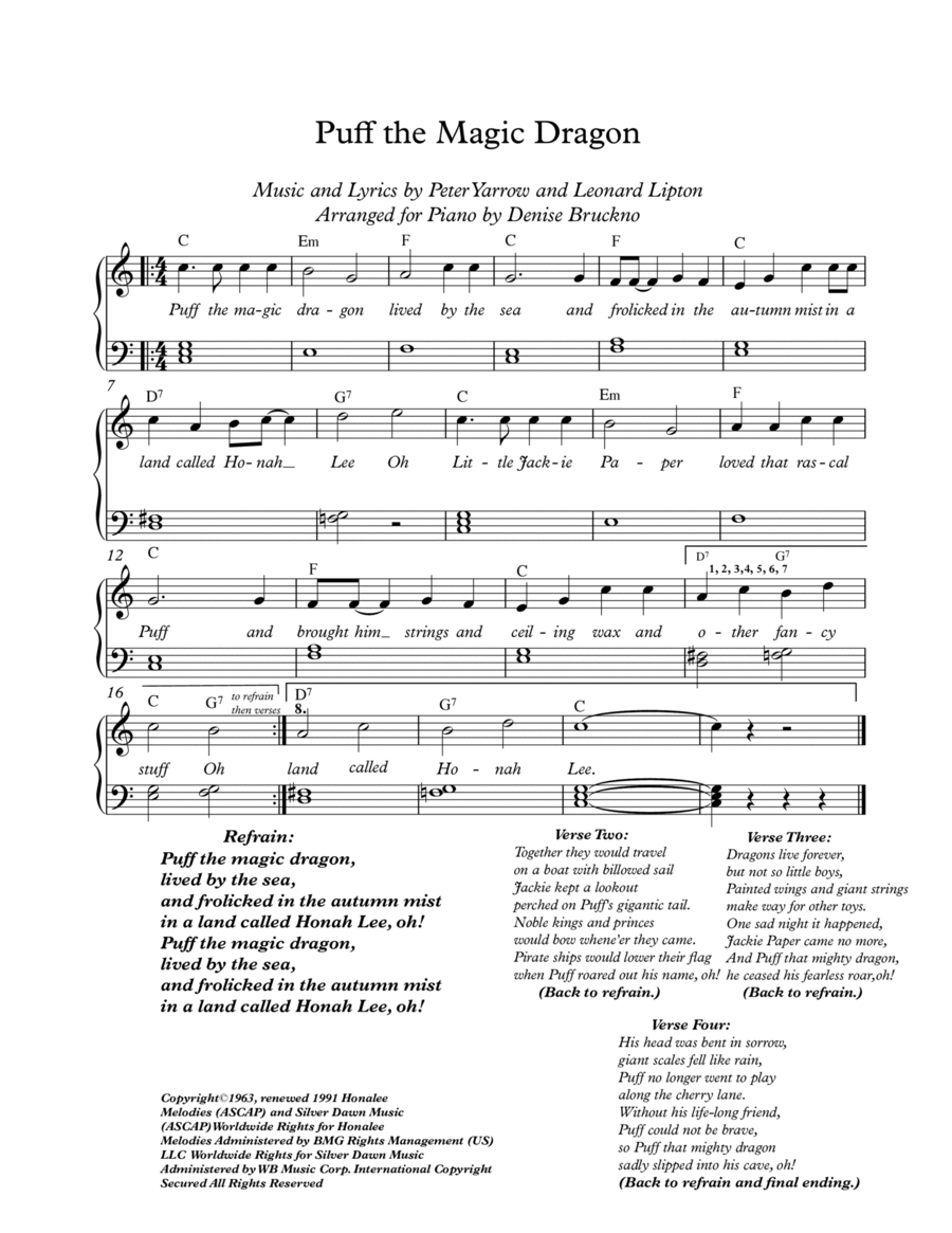 Puff The Magic Dragon Piano, Vocal, Guitar scores gallery preview page 1
