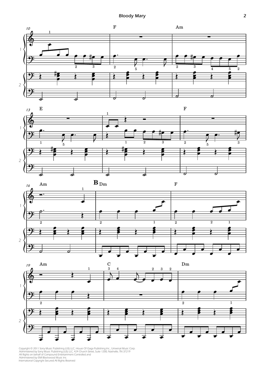 Bloody Mary Easy Piano scores gallery preview page 4