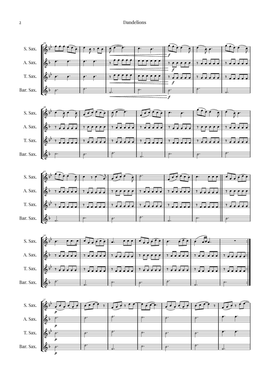 Dandelions Saxophone Quartet scores gallery preview page 2