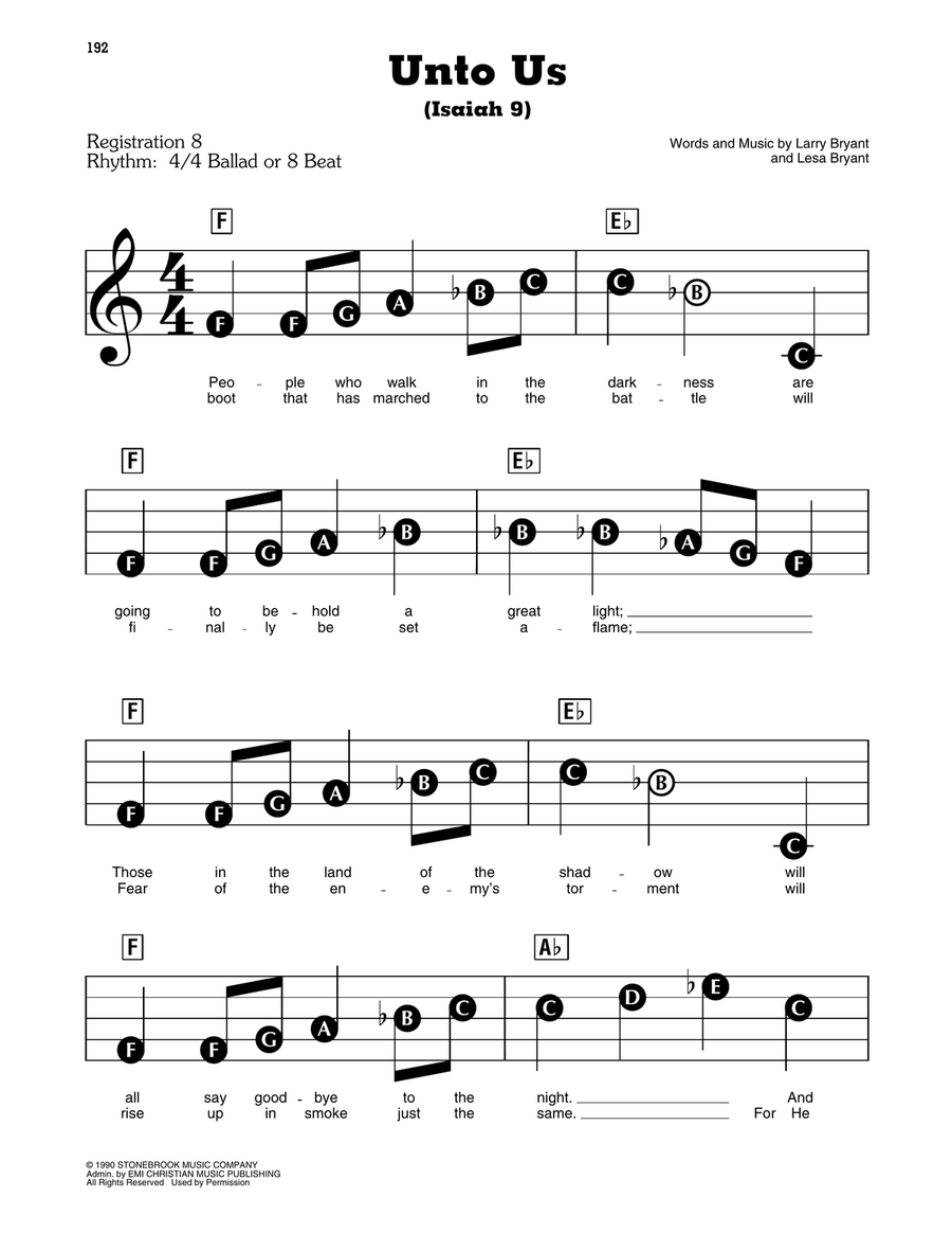 Unto Us (Isaiah 9) Electronic Keyboard scores gallery preview page 1
