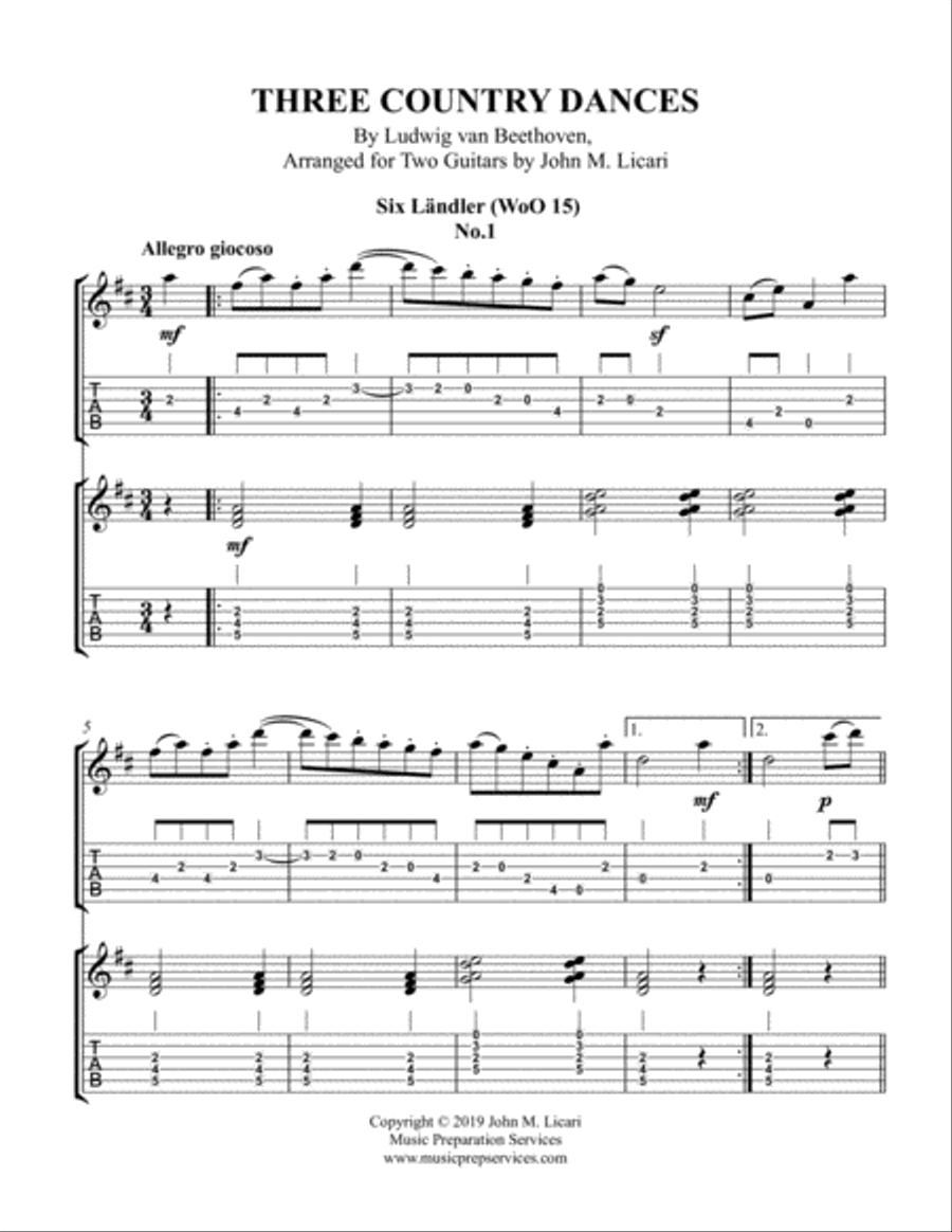 Three Country Dances - Ludwig van Beethoven (Two Guitars) Acoustic Guitar scores gallery preview page 3